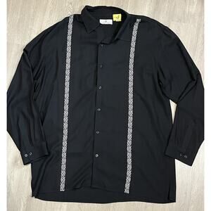 Bobby Chan Silk Blend Hawaiian Button Shirt Size XL Long Sleeve Black